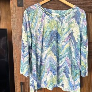 Alfred Dunner Blue Green Abstract Blouse